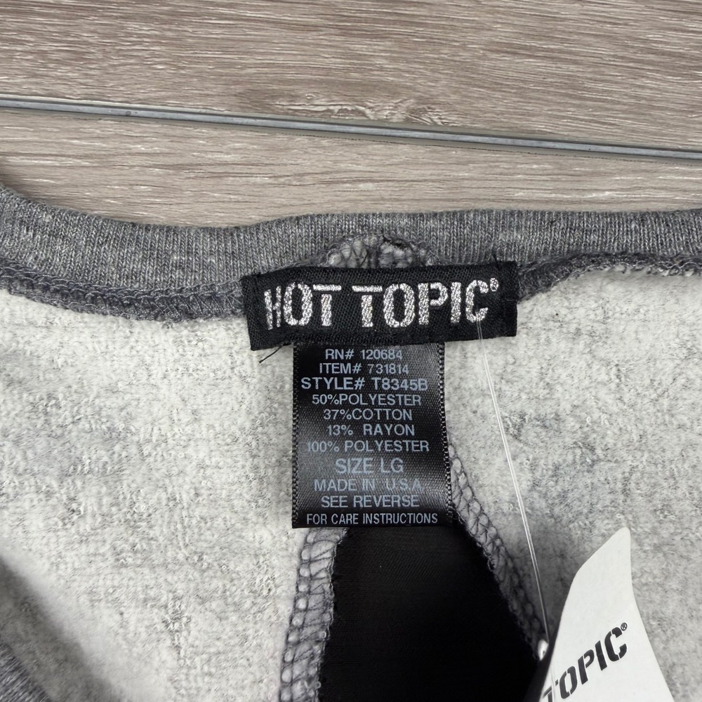 Hot Topic Womens Sweatshirt Skull Print Chiffon Inset Gray Large New - Picture 3 of 8